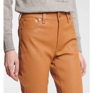 Ralph Lauren Saddle Brown Leather High Rise Slim Fit Pants